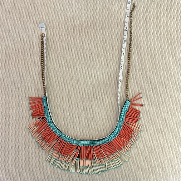 Beaded and Wooden Fringe Tribal Boho Bib Necklace w/ adjustable clasp -Up to 22" - Picture 4 of 4